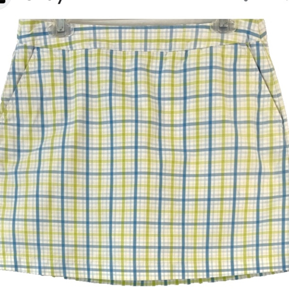 Adidas Stretch Cotton Preppy Green Blue Yellow Plaid Golf Skort Sz 8